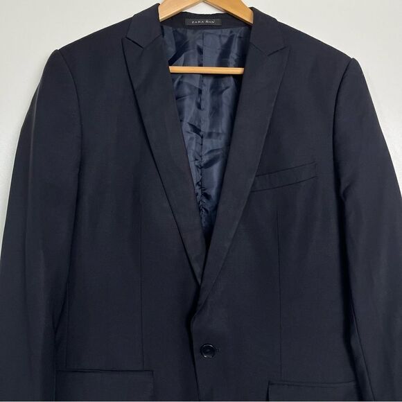 Zara Man Black Blazer Jacket Wool Blend Suit Sport Coat Single Button 38 EU 48 - Picture 2 of 10